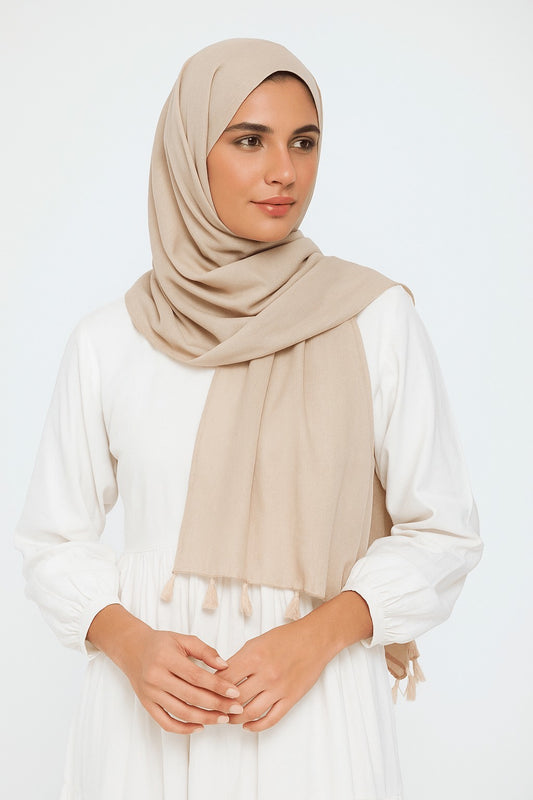 Khaki - Lawn Tassel Hijab