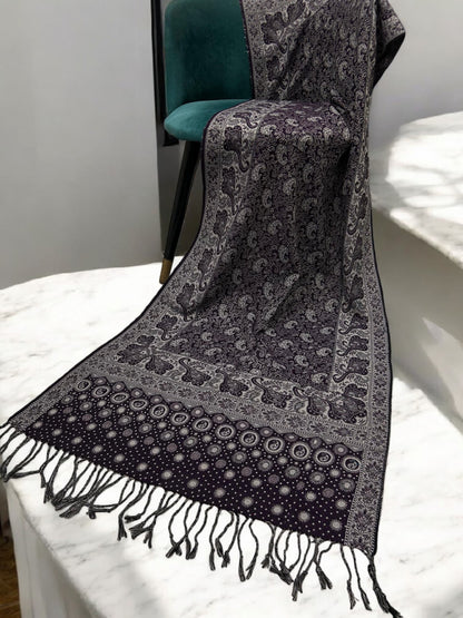 Midnight Purple Silver Dotted Two-tone Paisley Pashmina Hijab