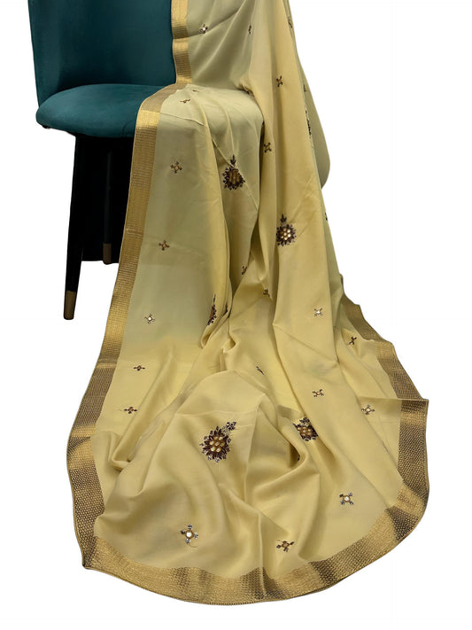 Pine Brown Floral Shiny Border Shaal
