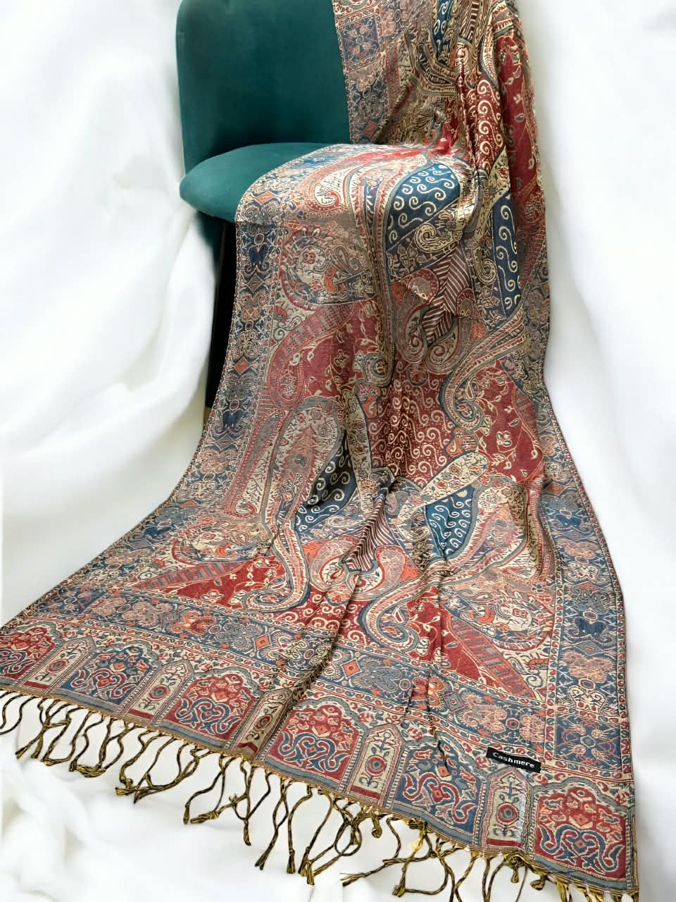 Rust Mint Green Persian Paisley Dual-Tone Pashmina Hijab