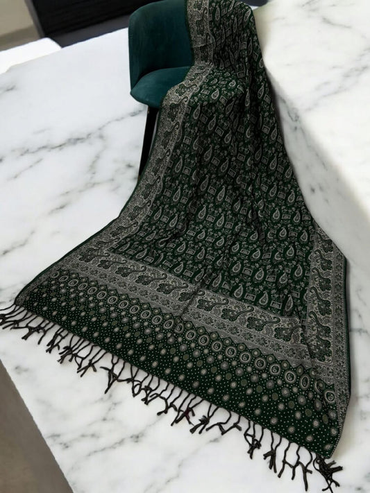 Dotted Paisley Pashmina Shawl - Black Mint