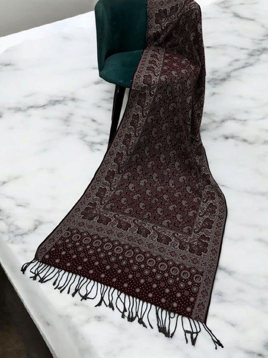 Burgundy Nude Pink Dotted Dual Tone Pashmina Hijab