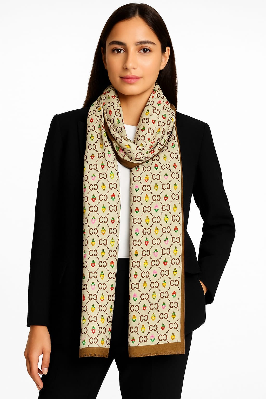 Printed Viscose Wool Hijab - Birch Brown Gucci