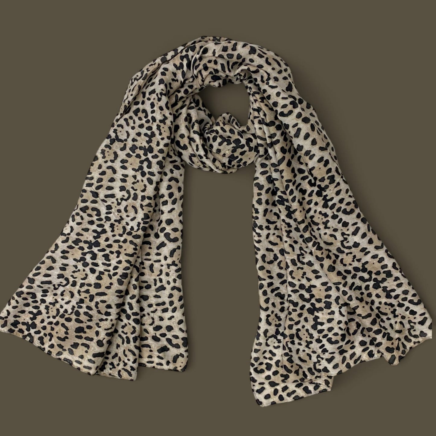 Dusky Beige Black Cheetah Printed Lawn Hijab