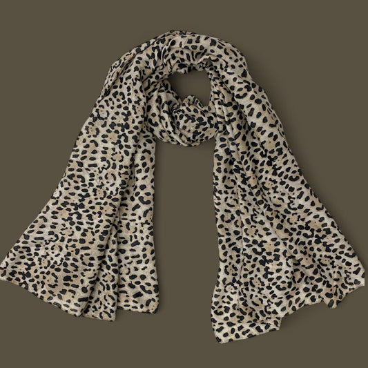 Dusky Beige Black Cheetah Printed Lawn Hijab