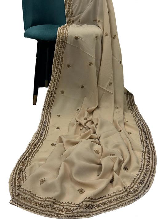 Chamomile Brown Bridal Embroidered Border Shaal