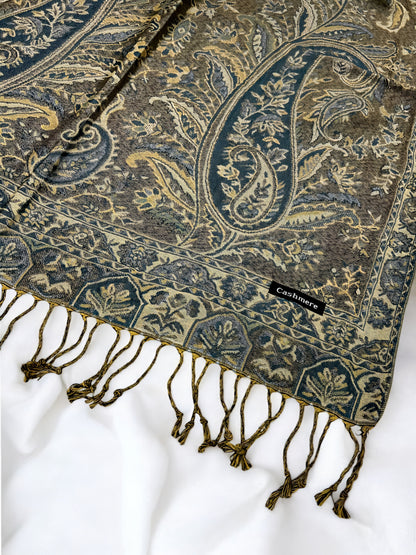 Pista Green Zinc Persian Garden Paisley Two-Tone Pashmina Hijab