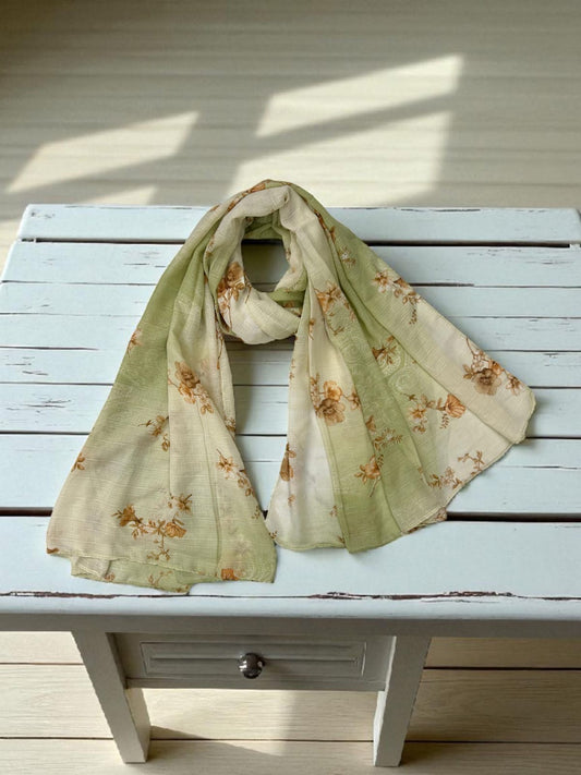 Pistachio Ashy Beige Floral Printed Modal Hijab