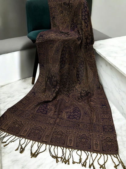 Black Fawn Paisley Two-Tone Pashmina Hijab