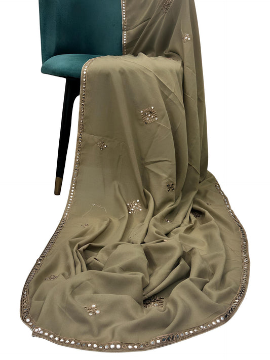 Sand Brown Bridal Mirrorwork Border Shaal