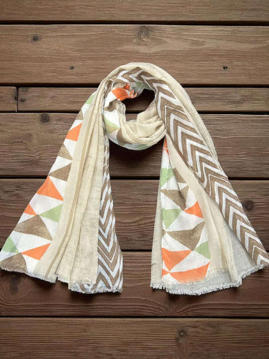 Vanilla White Orange Triangles Printed Modal Hijab