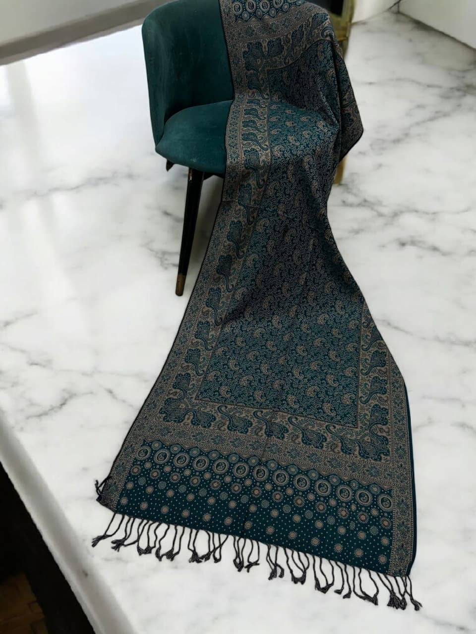 Green Beige Dotted Dual Tone Pashmina Hijab
