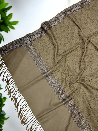 Tortilla Brown Beige Threadwork Hand Embroidered Pashmina Shawl