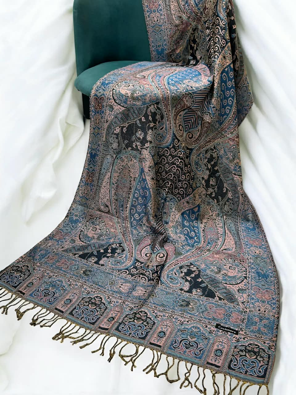 Blue Mauve Pink Persian Paisley Dual-Tone Pashmina Hijab