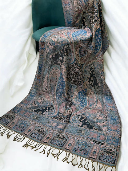 Blue Mauve Pink Persian Paisley Dual-Tone Pashmina Hijab