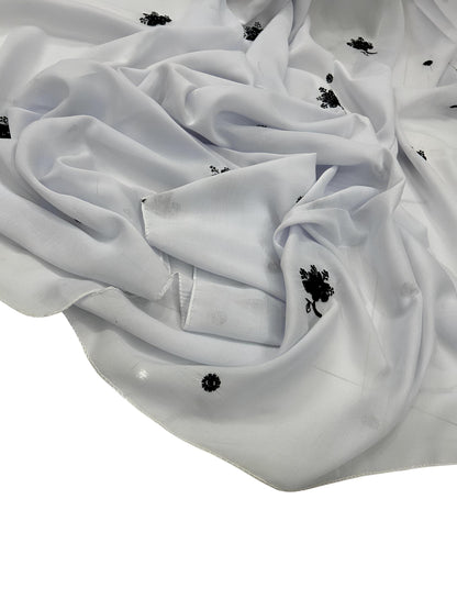 White Floral Embroidered Plain Shaal