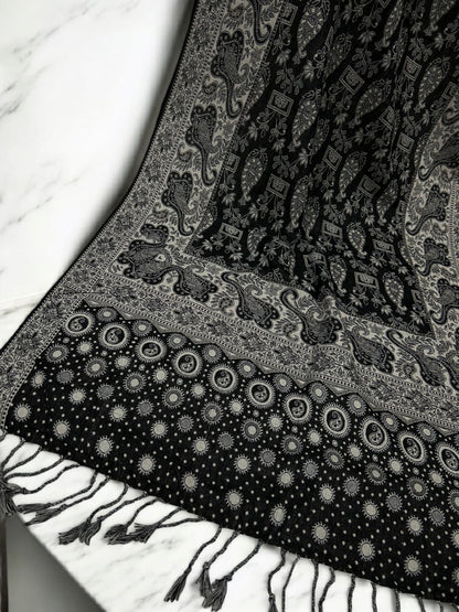 Black Grey Creamy dotted two-tone Paisley Pashmina Hijab