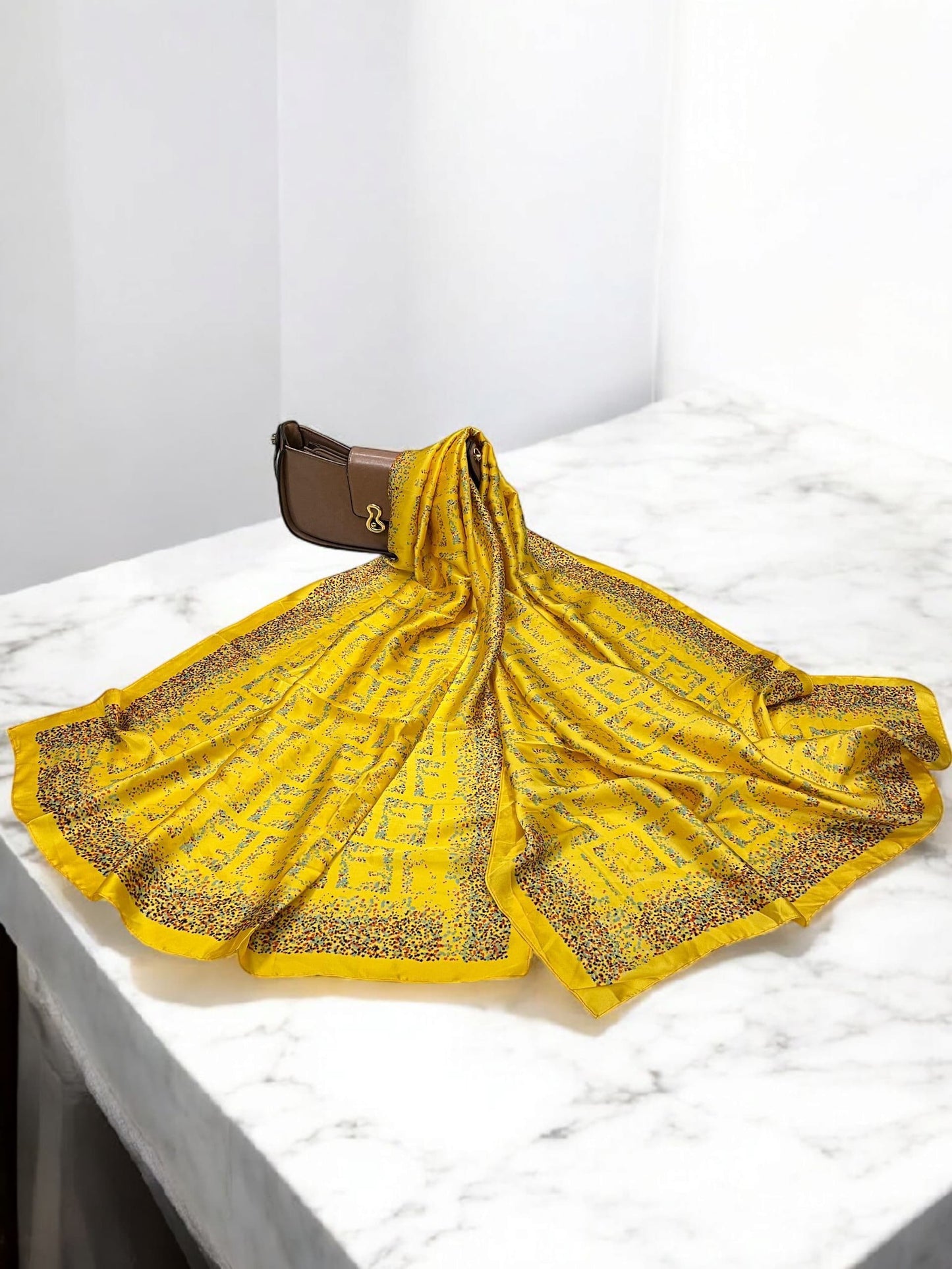 Large Satin Silk Scarf - Yellow Multi Confetti