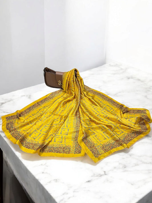 Large Satin Silk Scarf - Yellow Multi Confetti