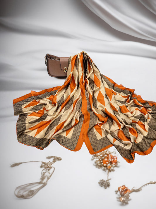 Large Satin Silk Scarf - Orange Cream Kites