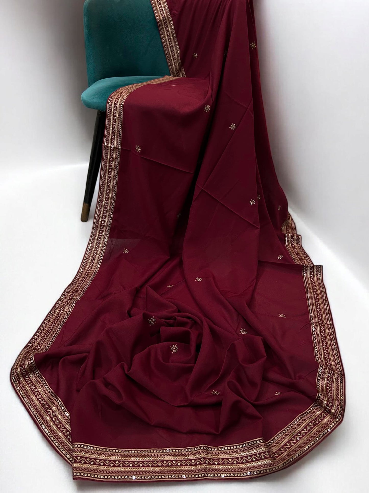Maroon Fancy Double Sequence Embroidered Shaal