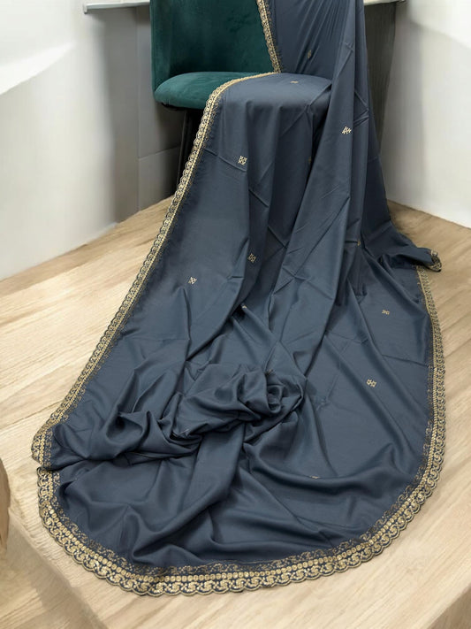 Egyptian Blue Cream Cutwork Border Shaal