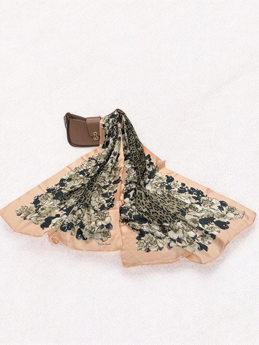 Satin Silk Scarf - Fawn Leopard Roberto Cavalli