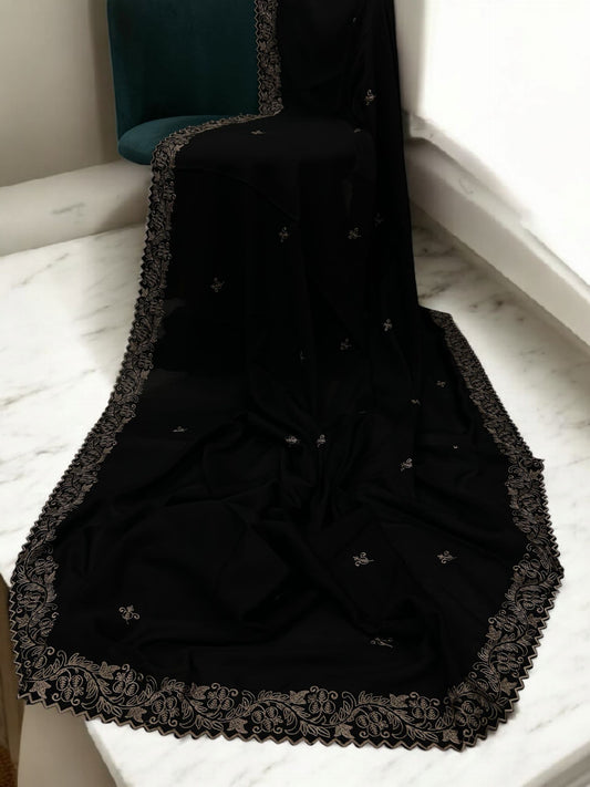 Black Rosegold Cutwork Embroidered Border Shaal