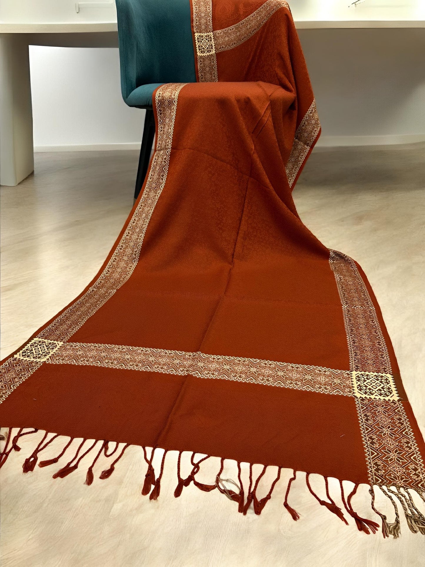 Rust Beige Border Star Pashmina Hijab