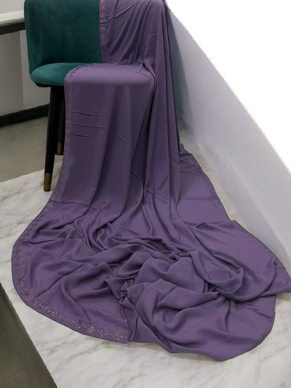 Mauve Diamond Border Embroidered Korean Shaal