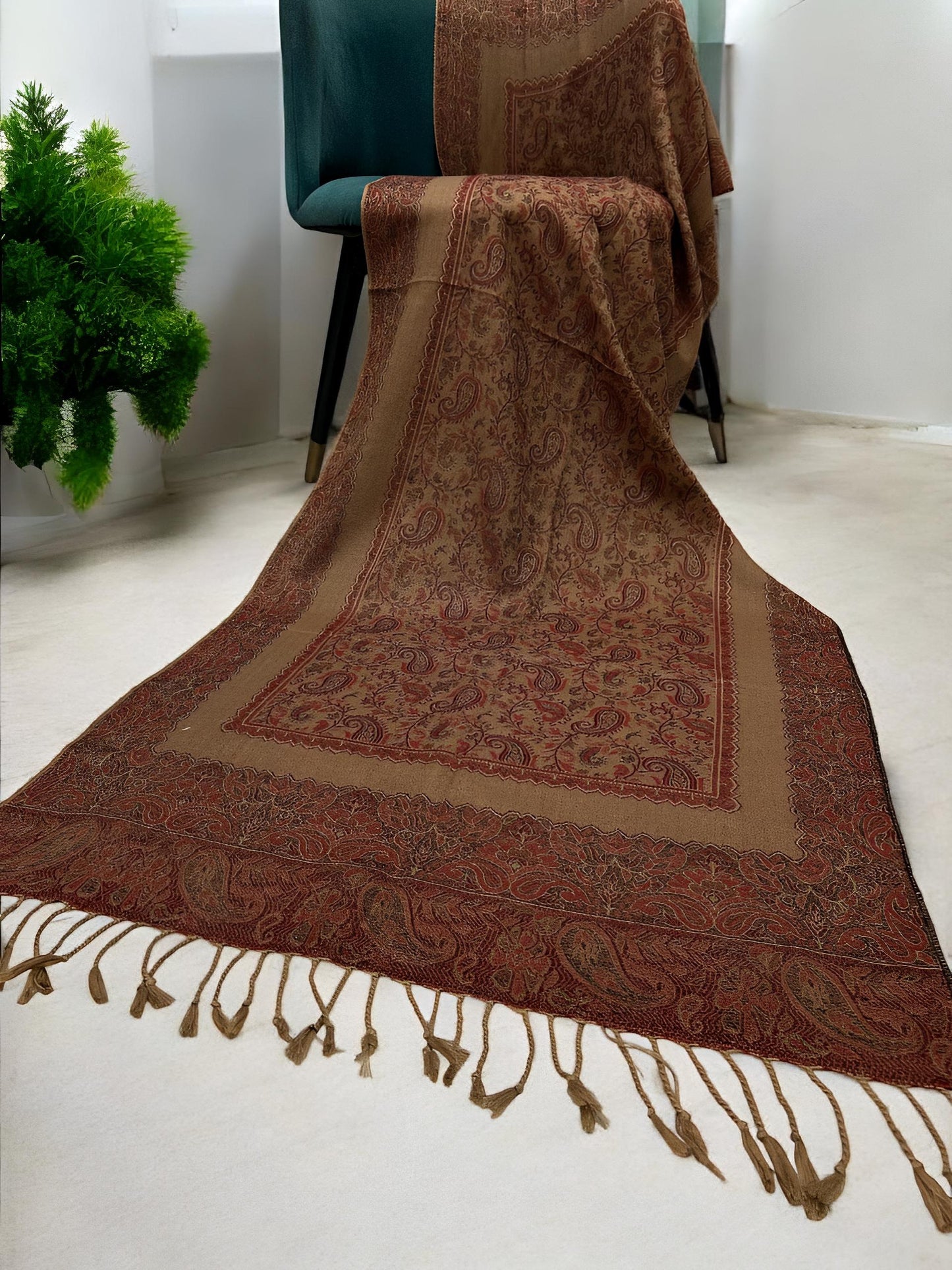 Coffee Sangria Paisleys Two-Tone Pashmina Hijab