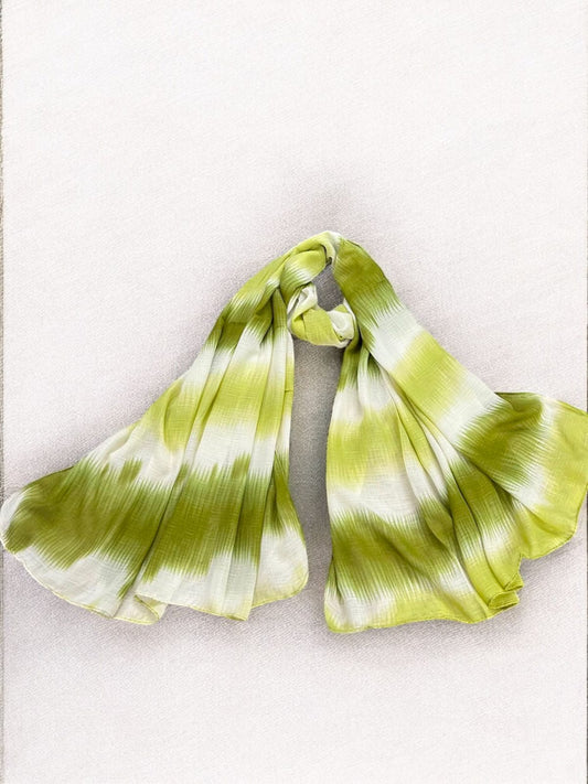 Parrot Green Patterned Tie-Dye Printed Modal Hijab