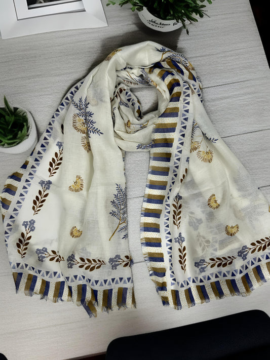 White Blue Tribal Printed Modal Hijab