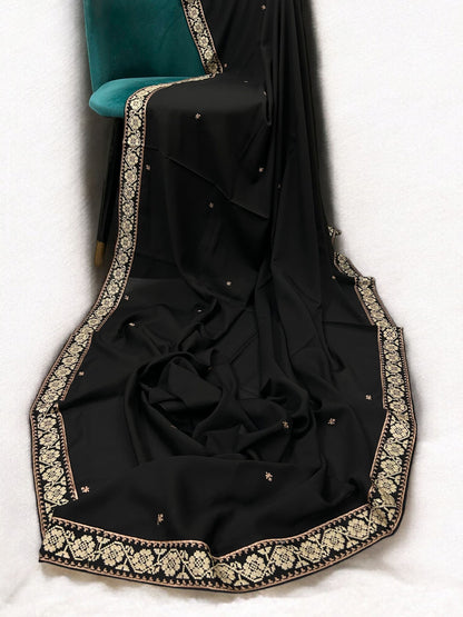 Black Double Flowers Embroidered Shaal