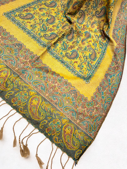 Beige Lime Mauve Paisleys Two-Tone Pashmina Hijab