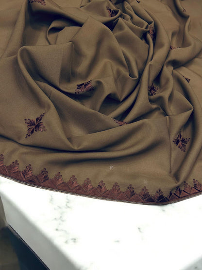 Sand Brown Curved Floral Border Shaal