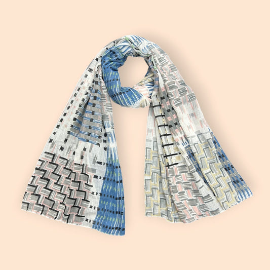 Blue White Sketches Printed Modal Hijab