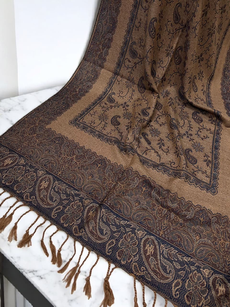 Beige Purple two-tone Paisley Pashmina Hijab
