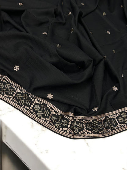 Black Cream Honeycomb Fancy Self Embroidered Shaal