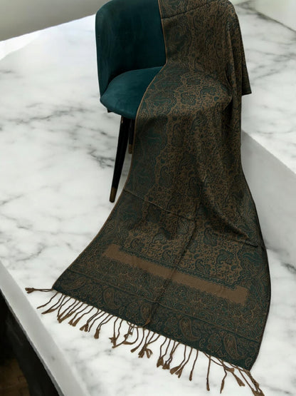 Coffee Turqoise Damask Paisleys Dual Tone Pashmina Hijab