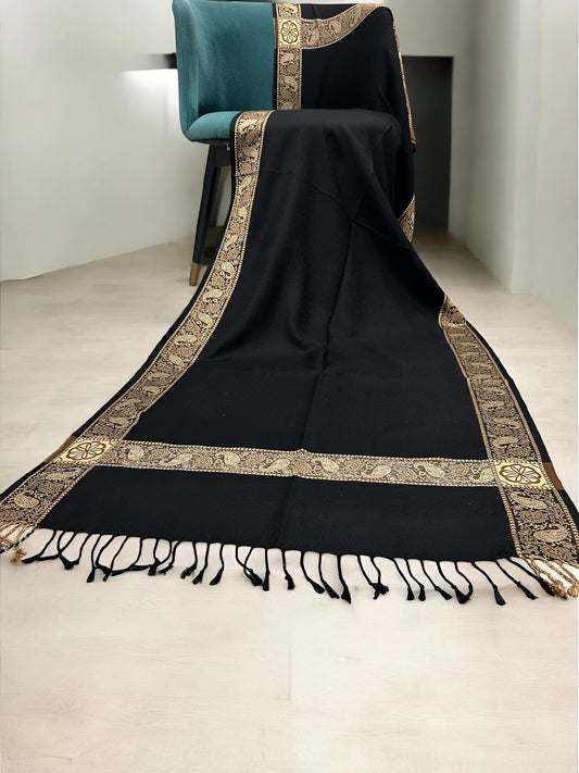 Black Plain Paisleys Border Pashmina Hijab