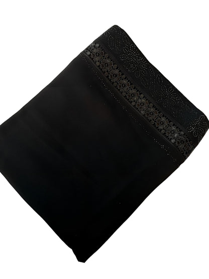 Black Double Floral Border Sparkle Shaal
