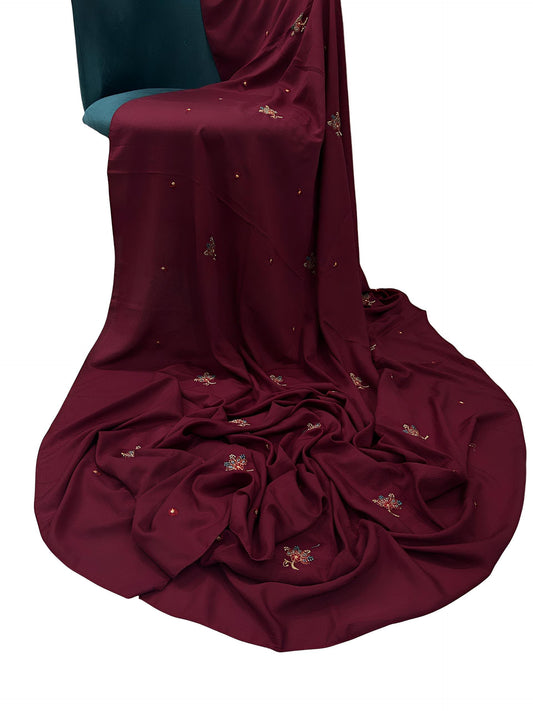 Maroon Floral Embroidered Plain Shaal