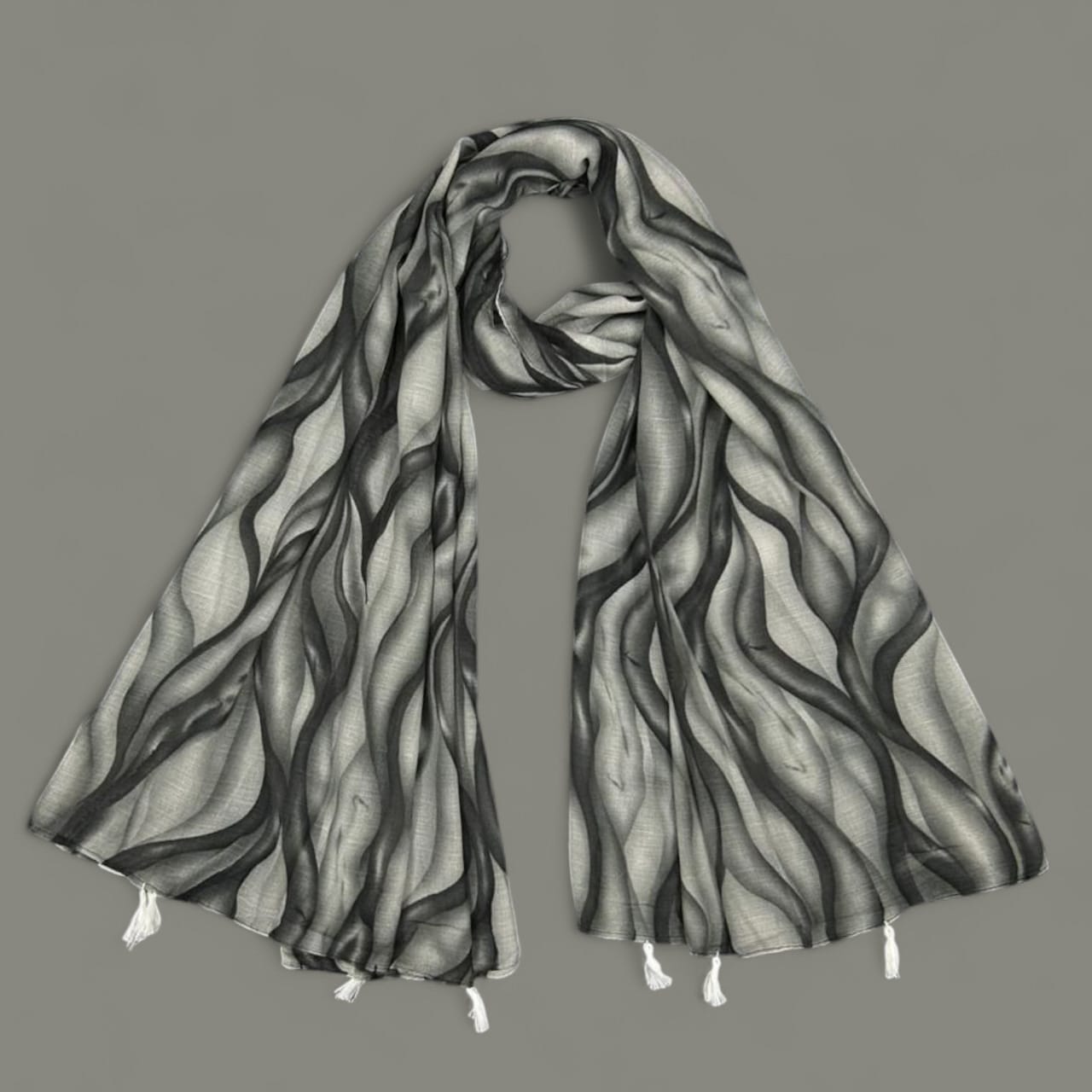 Black Smoke Waves Printed Modal Hijab