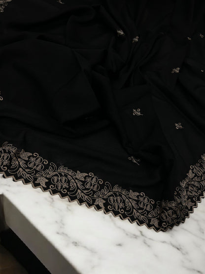 Black Rosegold Cutwork Embroidered Border Shaal
