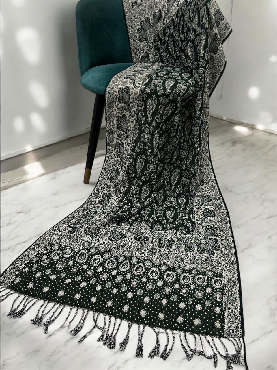 Flag Green Silver Dotted Dual Tone Pashmina Hijab