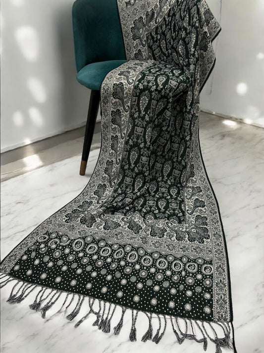 Flag Green Silver Dotted Dual Tone Pashmina Hijab