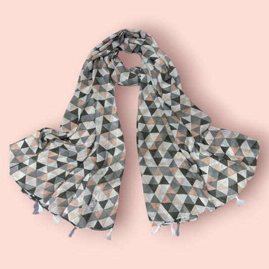Grey Snow Checkered Printed Modal Hijab