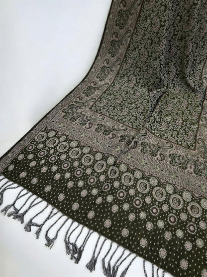 Avocado Green Fawn Silver Dotted Two-tone Paisley Pashmina Hijab