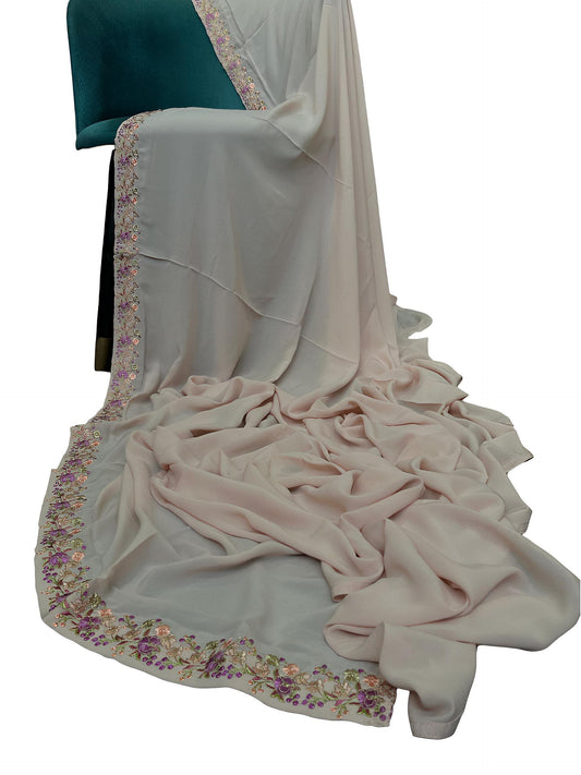Luxury Crystal Pink Floral Korean Shaal